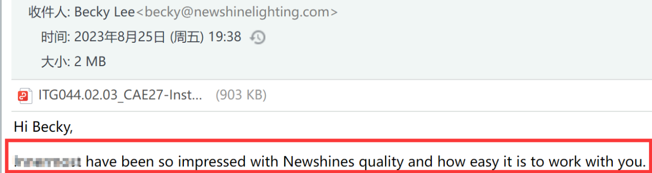 20230825 New Shine Lighting Kundenfeedback Newshine-Qualität